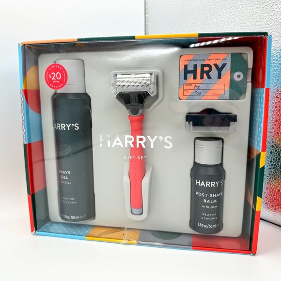 Harry’s Men’s Red Handle Razor Shave Gel Balm Gift Set New - Picture 1 of 9